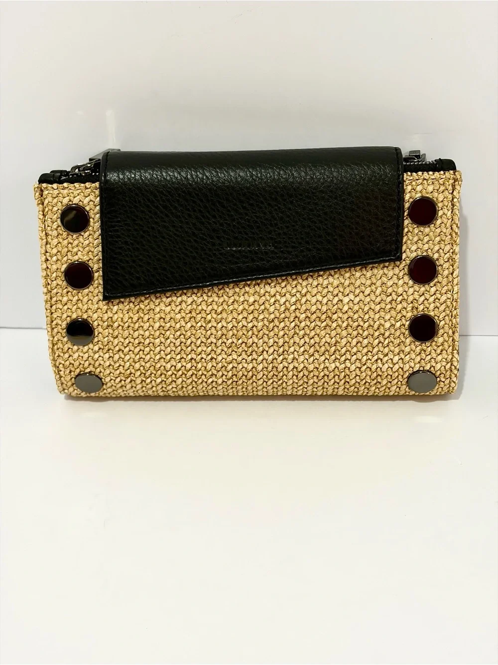 Hammitt Levy Leather Wallet/Crossbody in Chaparral Raffia With Gunmetal Hardware